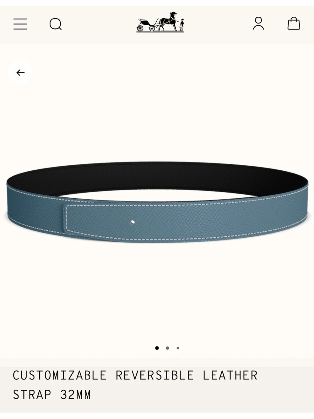 Hermes Reversible Bleu Jean/Black leather strap 32 mm size 85